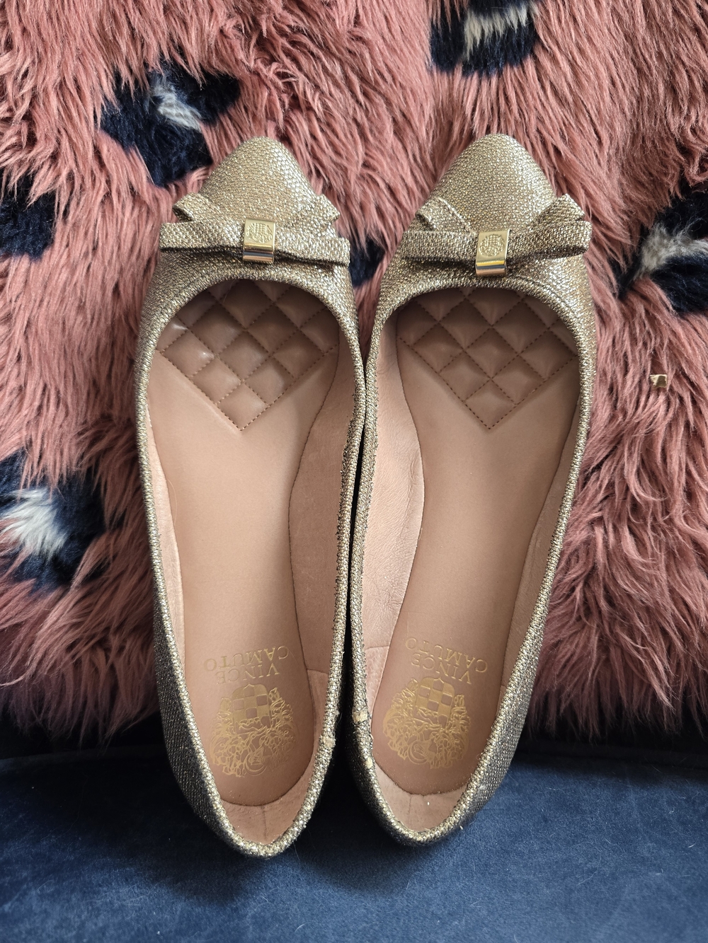 Vince Camuto Metallic Gold Bow Ballet Flats
